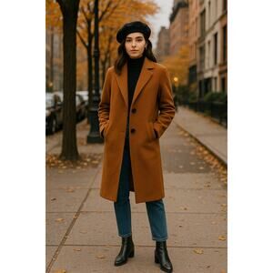 Greylin Bryce Brushed Oversized Long Coat Brown Button XS Winter Quiet Luxury